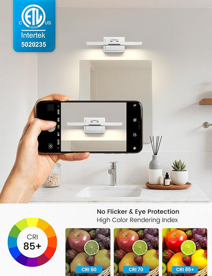 NIORSUN 15.7 Inch Modern Bathroom Light Fixture, 20W 5CCT Dimmable LED Chrome Bathroom Vanity Lights Over Mirror, Vanity Lights for Bathrooms Restroom Mirror- ETL Certified
