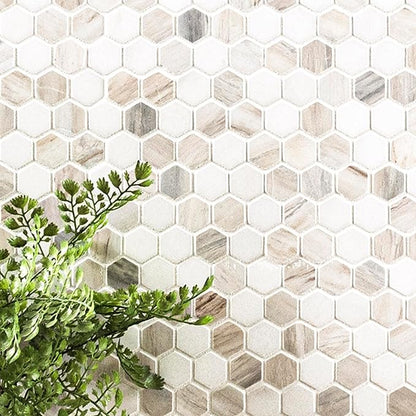 MSI Angora Tibi 12 in. x 12 in.Polished Marble Hexagon Tile for Kitchen Backsplash, Floor Tile, Wall Tile for Bathroom, Shower Wall Tile, Mesh Mounted Mosaic Tile