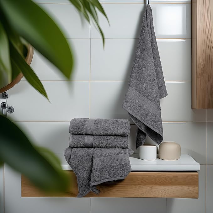 Commercial Bulk Pack of 12 Large Bath Towels – 100% Cotton Terry 24" x 50" – Ideal for Hotels, Salons, Gyms, Spas & Institutional Use – Charcoal Grey