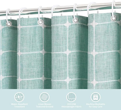 MitoVilla Teal Blue 36 x 72 Boho Small Stall Shower Curtain, Turquoise Narrow Polyester Linen Fabric Shower Curtains for Farmhouse Bathroom Decor, Half Size Cloth Shower Curtain Set with Hooks