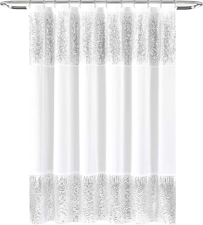 Lush Decor Shimmer Sequins Shower Curtain Single 70" W x 72" L Silver - Sequin Shower Curtains for Bathroom - Modern Glam Bathroom Curtains