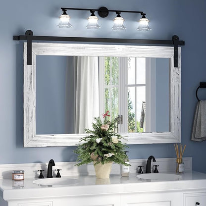 COGOOD Farmhouse Bathroom Mirrors for Over Sink - 26 x 41 White | Rustic Barn Door Wood Framed Vanity Mirror for Entryway, Living Room, Bedroom, Dresser Wall Decor