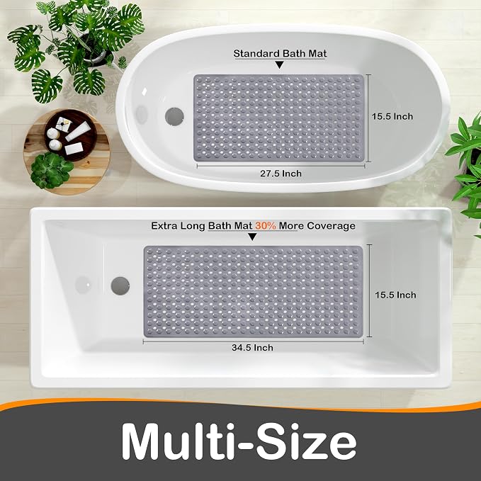 Yimobra Bathtub Mat Non Slip, 27.5"X15.5" Machine Washable Shower Floor Mat, Soft on Feet, Bathmat with Drain Holes and Suction Cups, Bathroom Essentials, Grey