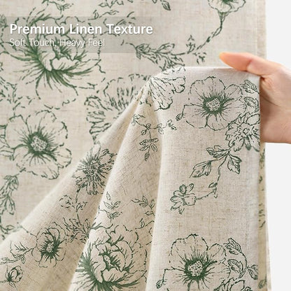 Farmhouse Floral Linen Shower Curtain, Vintage Green Pattern Rustic Shower Curtains for Bathroom, Tan Taupe,60x72