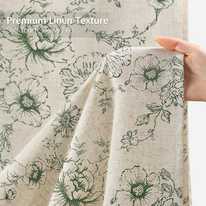 Farmhouse Floral Linen Shower Curtain, Vintage Green Pattern Rustic Shower Curtains for Bathroom, 72x90 Extra Long