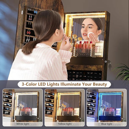 HWB Arched LED Jewelry Cabinet with Full-Length Mirror & Storage Shelves