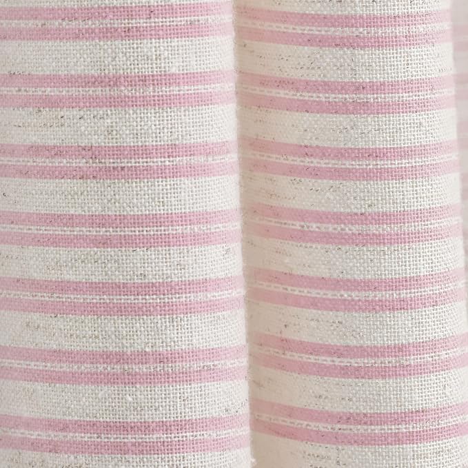 Farmhouse Striped Shower Curtain Horizontal Pink Vintage Linen 72"W X 72"L | Striped Shower Curtains with Linen Texture for Bathroom Decor