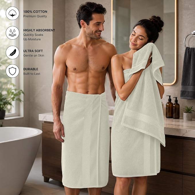 DAN RIVER 600 GSM Cotton Large Bath Towels Set of 4, 27 x 54 Inches, Ivory | Larger & Lighter Weight Towels for Bathroom - Highly Absorbent & Quick Dry 100% Cotton Bath Towel Set for Home, Spa & Hotel