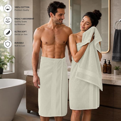 DAN RIVER 600 GSM Cotton Large Bath Towels Set of 4, 27 x 54 Inches, Ivory | Larger & Lighter Weight Towels for Bathroom - Highly Absorbent & Quick Dry 100% Cotton Bath Towel Set for Home, Spa & Hotel