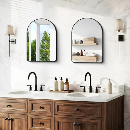 BONEWEI Arched Wall Mirror,18x24 inch Black Arched Mirror Bathroom,Vanity Mirror for Over Sink Metal Frame,Tempered Glass Arch Mirrors for Bedroom,Entryway,Living Room,Home Decor Shatter-Proof