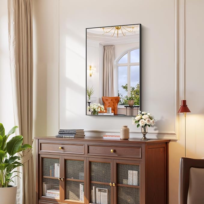 YIROMAN Bathroom Mirror 24"x40", Matte Black Bathroom Mirror for Over Sink with Aluminum Frame, Rectangular Vanity Mirror with Right Angles, Wall Mirror Hangs Horizontal or Vertical, Shatterproof