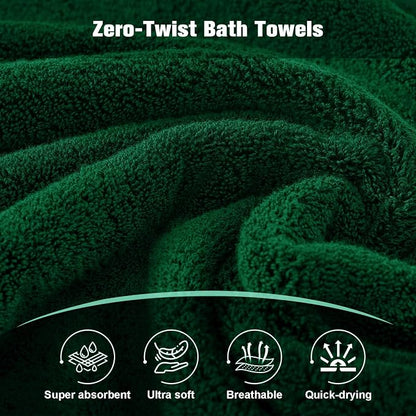 COZYART Bath Towel Set 6 PCS Formal Green Luxury 100% Turkish Cotton 650GSM | Soft Absorbent Quick Dry, OEKO‑Tex 100 Cert. Zero Twist Ring Spun Cotton, Plush, Breathable Hotel Quality Bathroom Towels