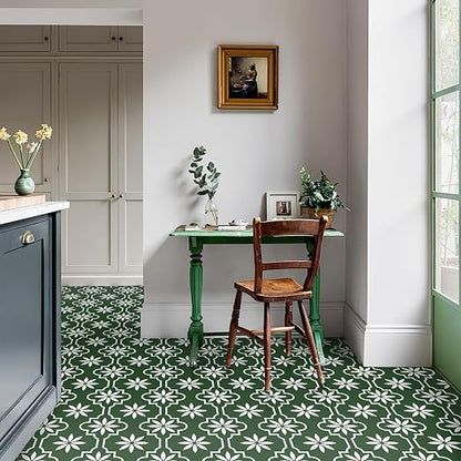 MORCART Peel and Stick Floor Tile, Vinyl Flooring Waterproof, DIY Flooring for Bathroom, Kitchen, Fireplace, Pet House, Stairs, Bedrooms, Wall (20PCS,7.87" x 7.87",FT1688 Dark Green+White)