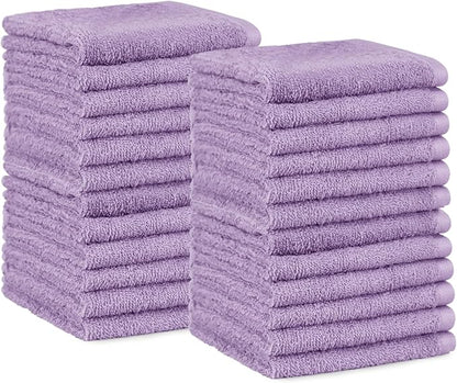 Amazon Basics Highly Absorbent, Fast Drying 100% Cotton Washcloths for Bathroom, Machine Washable, 12 x 12 inches, Lavender, 24-Pack