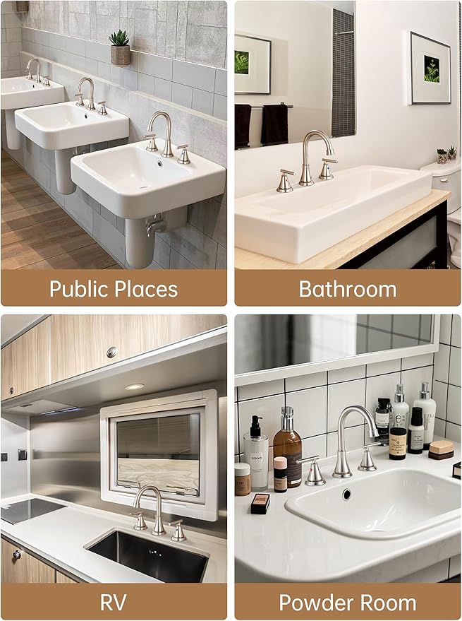 Fransiton 8 Inch Widespread Bathroom Sink Faucet 3 Hole 2-Pack, Brushed Nickel with Metal Pop-Up Drain Assembly,2 Handle for Sink Vanity
