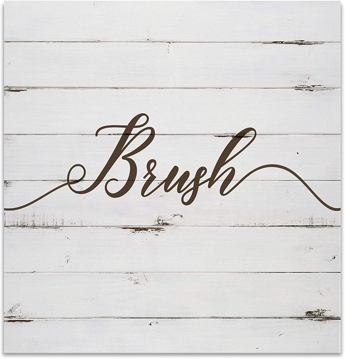Renditions Gallery Rustic Brush Sign Bathroom Décor Gallery Wrapped Canvas Wall Art, 12x12,