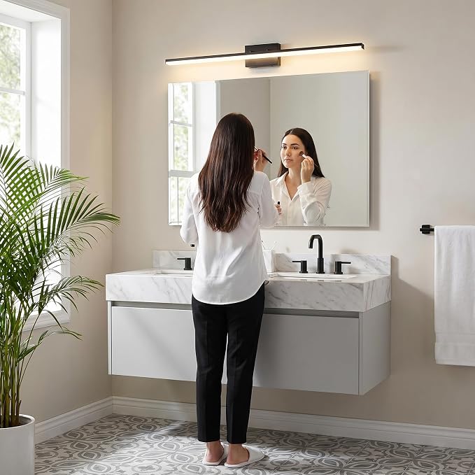 mirrea 48in 5CCT Black LED Vanity Lights for Bathroom Over Mirror | 5 color temperatures,Adjustable light angle,ETL listed,Dimmable,Bathroom lighting fixtures,Eye-friendly,Frosted acrylic shade