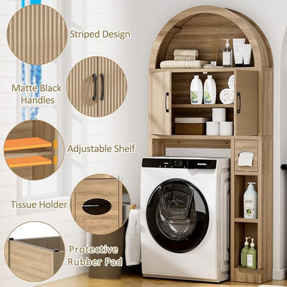 Spurgehom Over Toilet Storage Cabinet, Bathroom Arch Organizer,Wood | Freestanding Arch Bathroom Cabinet with Anti-Tipping Safety Kit, Space-Saving Toilet Storage Shelf, Toiletries Organization.
