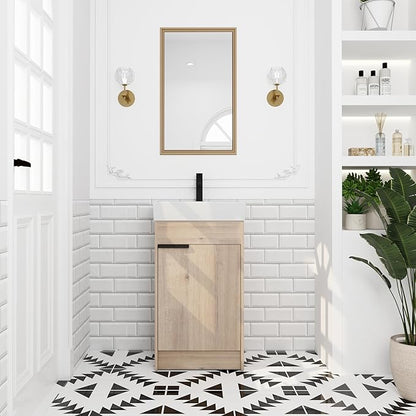 18'' Freestanding Bathroom Vanity with Sink, 18 Inch Floor Mount Single Sink Bathroom Vanities Set, Modern Bathroom Cabinet, with Soft Closing Door, Imitative Oak