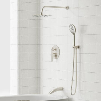Gabrylly Bathtub Shower System, Shower Faucet Set with Tub Spout, High Pressure 10" Rain Shower head with Handheld Spray, Shower Fixtures with Pressure Balance Shower Valve, Brushed Nickel