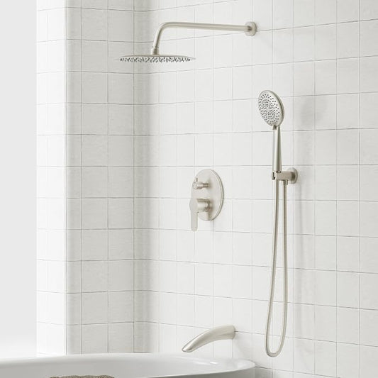 Gabrylly Bathtub Shower System, Shower Faucet Set with Tub Spout, High Pressure 10" Rain Shower head with Handheld Spray, Shower Fixtures with Pressure Balance Shower Valve, Brushed Nickel