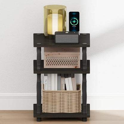 Furinno Turn-N-Tube Toolless 3-Tier Night Stand, Square Nightstand, Open Shelf Side Table, End Table, for Living Room, Bedroom, Espresso