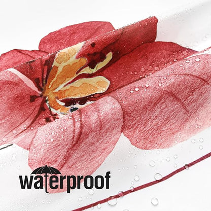 Red Linen Shower Curtain, Floral Curtain for Bathroom, 72x72 | Waterproof Fabric, Modern Minimalist Floral Print, Machine Washable, Rustproof Grommets, for Bathroom Home