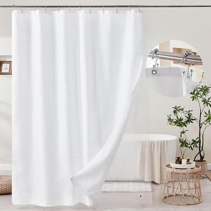 3 in 1 Shower Curtain Set, 72x84 White Shower Curtain and Liner Set with 12 Double Sided Shower Curtain Hooks, Cloth Shower Curtains for Bathroom,Waterproof