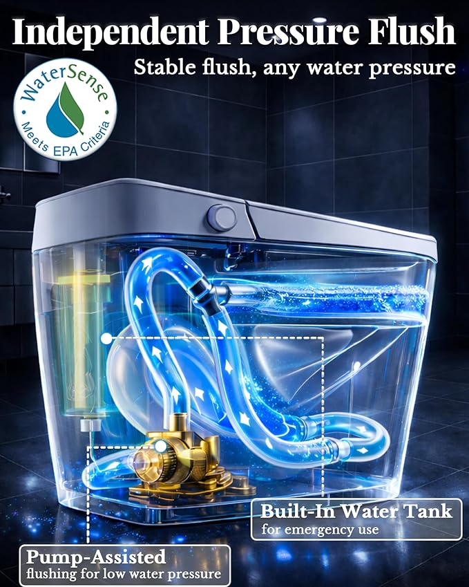 Luxury Smart Toilet with Bidet Built In, Auto Open/Close Lid & Seat, Blackout Flush, Foam Shield, Odor Control, ADA Comfort Height One Piece Elongated Toilet, Tank Built-In, Heated Seat