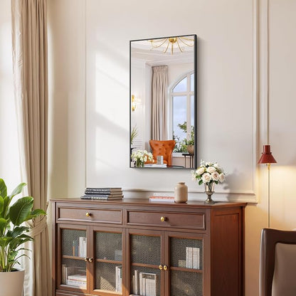 YIROMAN Bathroom Mirror 20"x40", Matte Black Bathroom Mirror for Over Sink with Aluminum Frame, Rectangular Vanity Mirror with Right Angles, Wall Mirror Hangs Horizontal or Vertical, Shatterproof