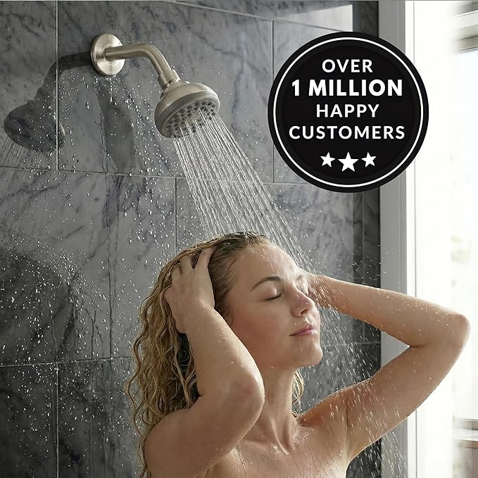 Aqua Elegante Pressure Boosting Shower Head - 2.5 GPM - Brushed Nickel | 3 Inch Wall Mount, Water Saving Showerhead, Best For Low Flow Showers With Anti-Clog Nozzles & Adjustable Brass Fitting