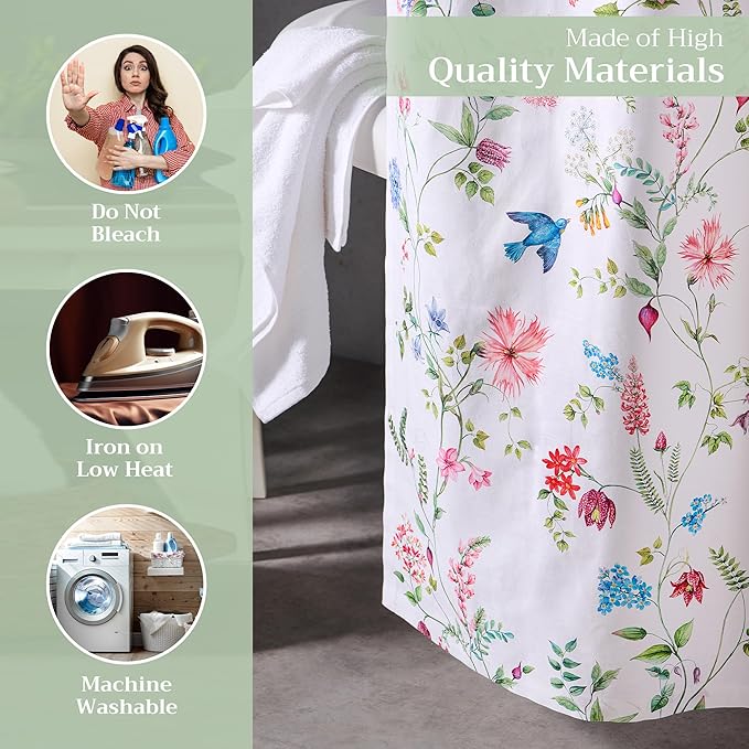 Maison d' Hermine Shower Curtain 100% Cotton One Panel 70"x72" Washable Fabric Shower Curtains for Bathroom, Easy Hanging with 12 Button Holes - Home Hotel Spa Easter Gifts(Neo Ipomee - Multi)