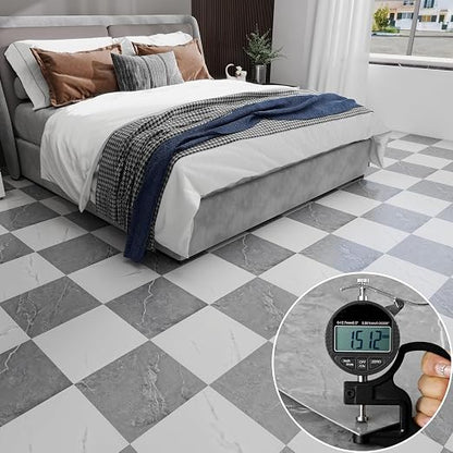 Peel and Stick Floor Tile 10-Pack 12 x 12 inch,Self-adhesive Waterproof Vinyl Flooring Plank for Bathroom,Kitchen, Dining Room, Bedrooms, Cover 10 Sq. Ft Grey & White Marble (5 Tiles per Color)