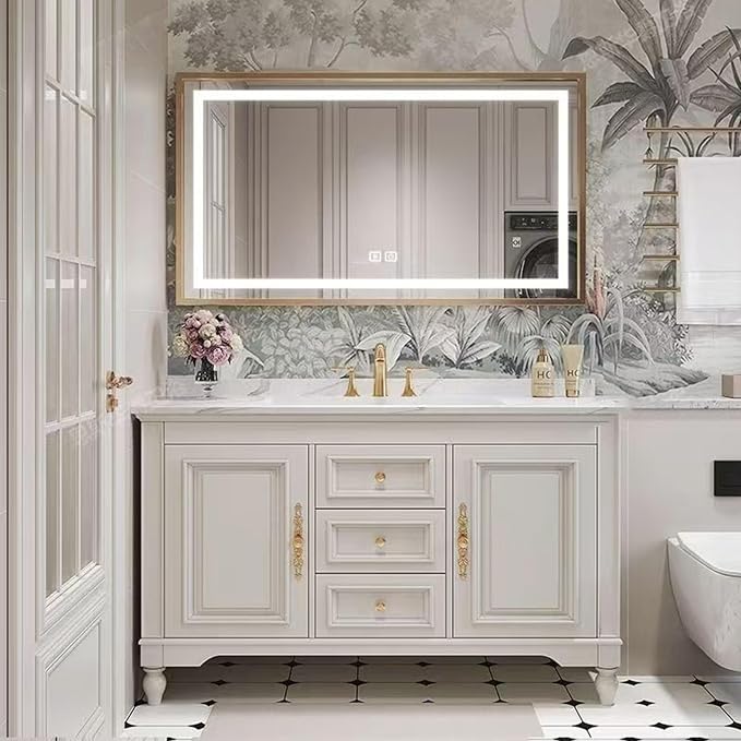 American Minimalist Bathroom Vanity with Sink Mirror 36-92IN, Premium Solid Wood Vanity with LED Lighting& Defogging
