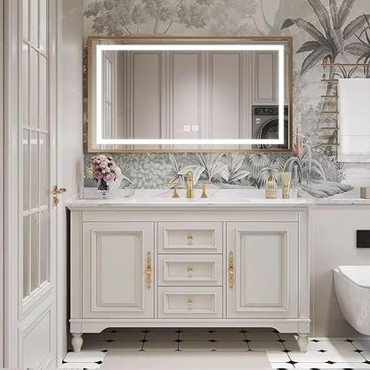 American Minimalist Bathroom Vanity with Sink Mirror 36-92IN, Premium Solid Wood Vanity with LED Lighting& Defogging