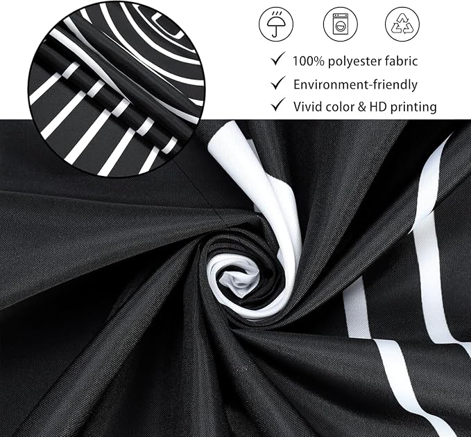 3 in 1 Shower Curtain Set, Boho Mid Century Modern | 72x72 Inches Polyester Bath Curtain with Magnetic PEVA Liner and 12 Double Sided Stainless Steel Hooks, Black and White