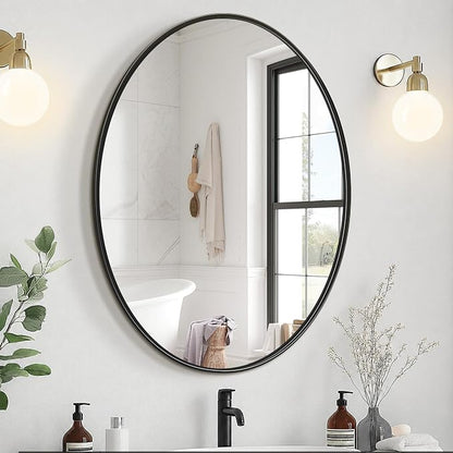 28x22 Black Oval Bathroom Mirror for Over Sink, Aluminum Frame | HD Reflection No Distortion, Aluminum Frame, Mounting Hardware for Vertical or Horizontal Mount