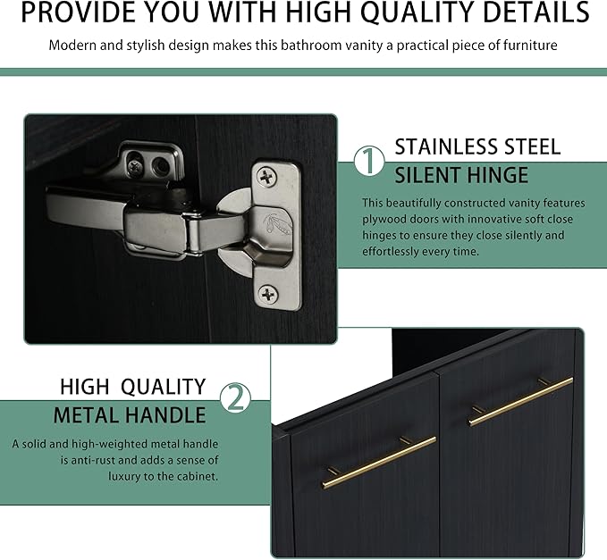 30 Inch Floating Bathroom Vanity,30" Bathroom Vanity Without Sink,Modern Black Bathroom Vanity Cabinet,Wall Mounted Cabinet(Sink Basin Not Included)