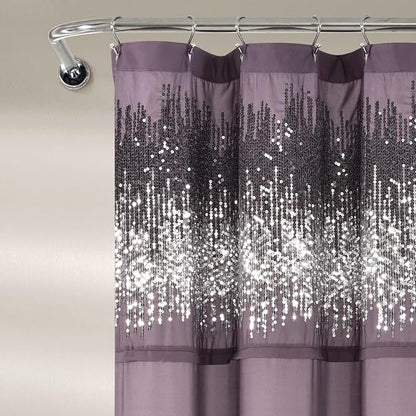 Lush Decor Shimmer Sequins Shower Curtain Single 70" W x 72" L Silver - Sequin Shower Curtains for Bathroom - Modern Glam Bathroom Curtains