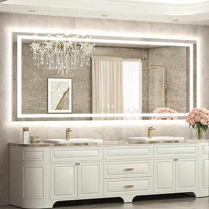 TETOTE 72 x 32 LED Bathroom Mirror, Brighter Lighted Bathroom Vanity Mirror with LED Lights, Light up Front and Backlit 3-Color Dimmable Anti Fog Illuminated Mirror, Waterproof, Shatterproof