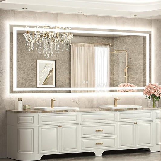 TETOTE 72 x 32 LED Bathroom Mirror, Brighter Lighted Bathroom Vanity Mirror with LED Lights, Light up Front and Backlit 3-Color Dimmable Anti Fog Illuminated Mirror, Waterproof, Shatterproof