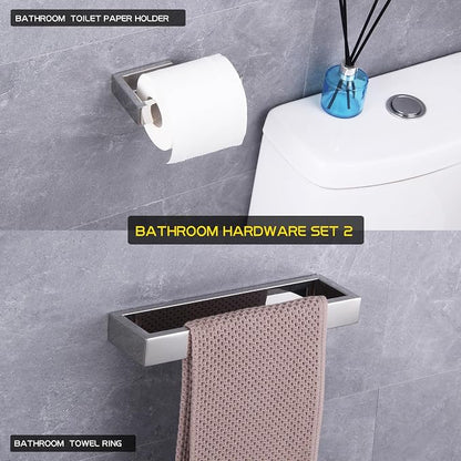 GERZWY 2-Piece Bathroom Accessory Set SUS 304 Stainless Steel Toilet Paper Holder Towel Ring Wall Mount, Polished Finish HG1708-2JG