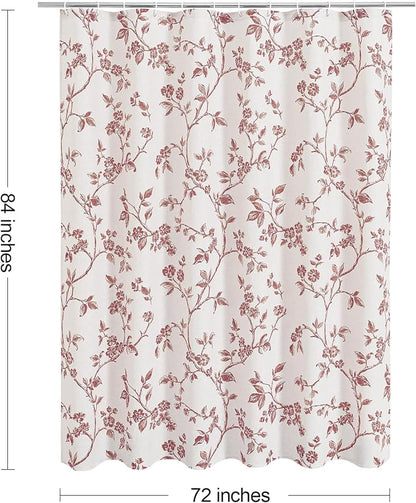 MitoVilla Extra Long Shower Curtain Set 72 x 84, Cotton Floral Cottagecore Spring Shower Curtains for Bathroom, Modern Farmhouse Country Plant Leaves Bathroom Décor