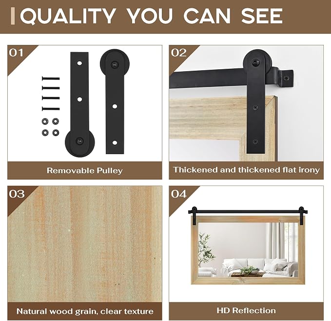 COGOOD Farmhouse Bathroom Mirrors for Over Sink - 26 x 41 Burlywood | Rustic Barn Door Wood Framed Vanity Mirror for Entryway, Living Room, Bedroom, Dresser Wall Decor