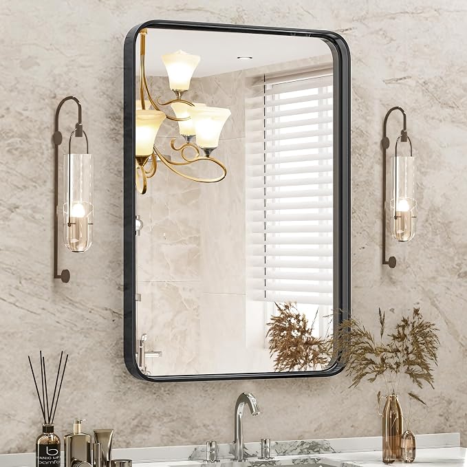 Sweetcrispy Bathroom Mirror, Vanity Mirror for Wall, 22x30 Inch | Rectangle Wall Decor for Entryway, Bedroom, Vanity, Anti-Rust, Horizontal or Vertical Hanging, Black