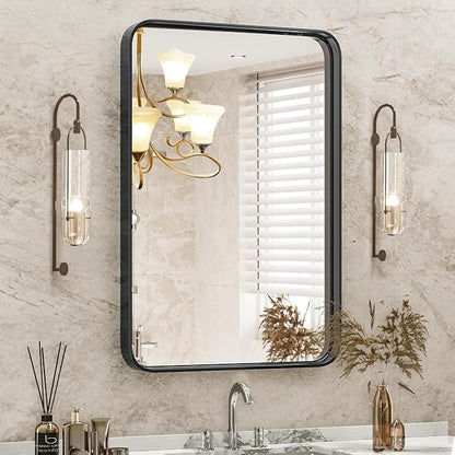 Sweetcrispy Bathroom Mirror, Vanity Mirror for Wall, 22x30 Inch | Rectangle Wall Decor for Entryway, Bedroom, Vanity, Anti-Rust, Horizontal or Vertical Hanging, Black