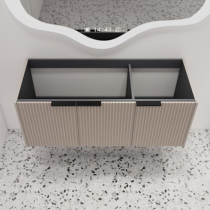 Malwee 48" Floating Bathroom Vanity Without Sink, 48 inch Wall Mounted Bathroom Cabinet, Modern Khaki Cabinet with 3 Soft Close Doors, Basin not Include(MA10348DKH-C)