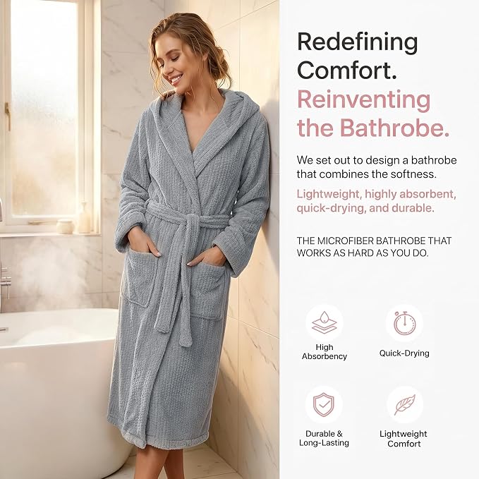 PJGGZ Hooded Bathrobes for Women, Soft Long Towel Robes for Women - Quick Dry yet Warm
