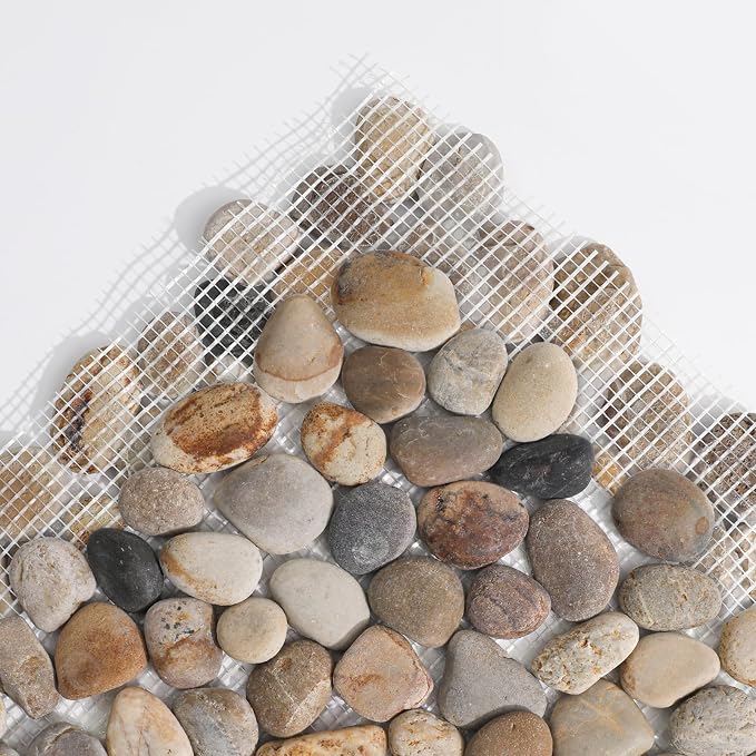 Pebble Tile for Shower Floor, Brown Stone Pebble Mosaic Tile Tumbled | Slip-resistant Pebble for Bathroom, Kitchen, Shower Floors, Walls & Outdoor Areas, Mesh-Backed Easy to Install, 5 SqFt