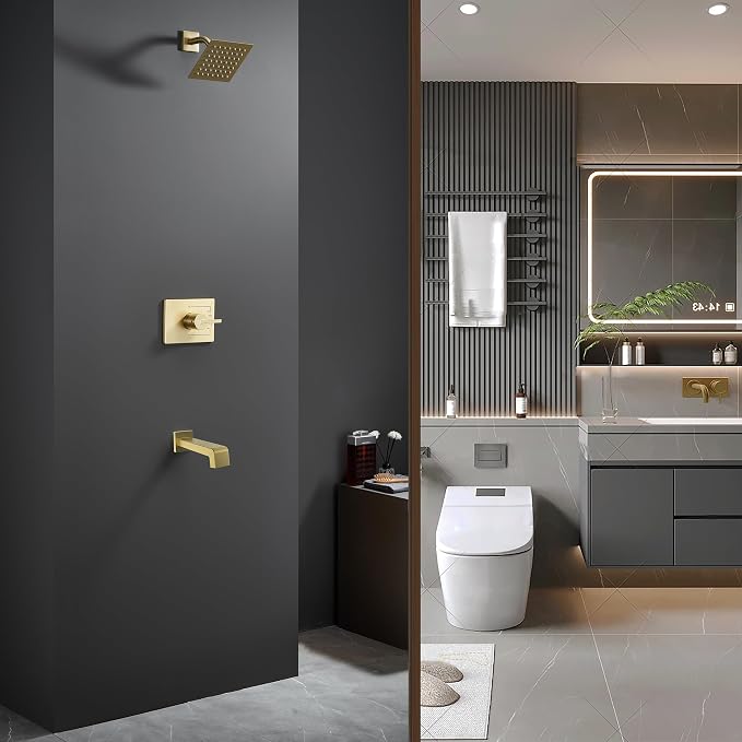 Shower Faucet Set, Brushed Gold, 6 Inch Shower Head& Tub Faucet | Gold Shower Faucet Set,Tub Faucet Set,Shower Faucet,Brushed Gold Shower Faucet Set,Bathtub Shower System